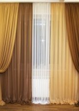 Комбіновані штори двох кольорів для спальні (44 фото): як скомбінувати двоколірні штори з вуалі і органзи? Інші варіанти