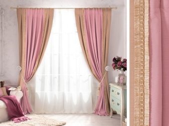 Комбіновані штори двох кольорів для спальні (44 фото): як скомбінувати двоколірні штори з вуалі і органзи? Інші варіанти