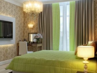 Комбіновані штори двох кольорів для спальні (44 фото): як скомбінувати двоколірні штори з вуалі і органзи? Інші варіанти