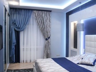 Комбіновані штори двох кольорів для спальні (44 фото): як скомбінувати двоколірні штори з вуалі і органзи? Інші варіанти