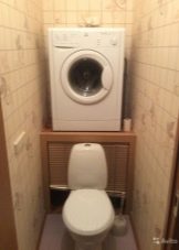Пральна машина в туалеті (29 фото): розміщення машинки над унітазом і поруч з ним, дизайн інтер’єру санвузли з пральною машиною