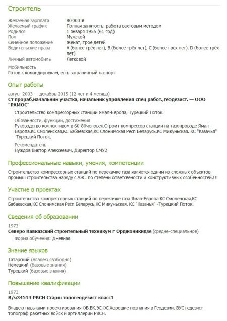 Резюме будівельника: зразки резюме на роботу з обов’язками на посаду майстра БМР в будівництві і робітників будівельних спеціальностей