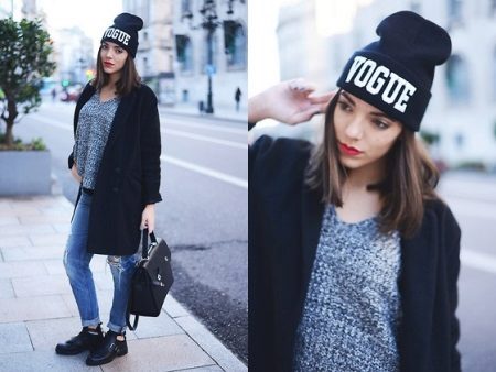 Шапки з написами (52 фото): з текстом vogue, meow, swag, boy, black, Росія, homies, сірі моделі і кольору