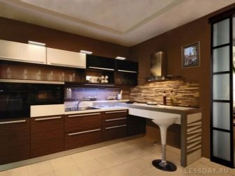 Шоколадні кухні (53 фото): кухонні гарнітури кольору шоколад і молоко в інтер’єрі, біло-шоколадні поєднання і інші варіанти дизайну