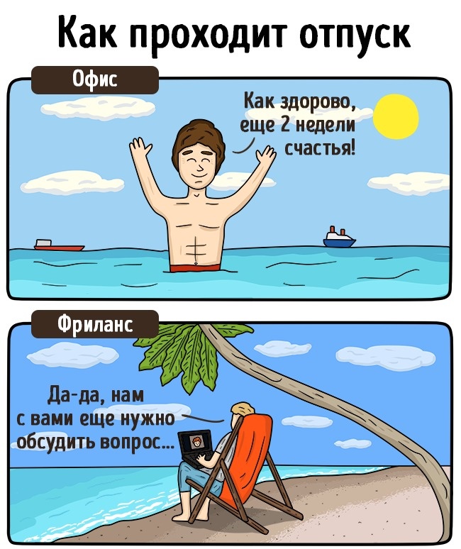 15 влучних картинок про те, як живуть фрілансери і офісні працівники