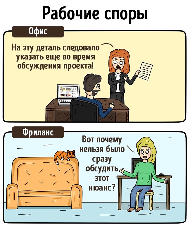 15 влучних картинок про те, як живуть фрілансери і офісні працівники