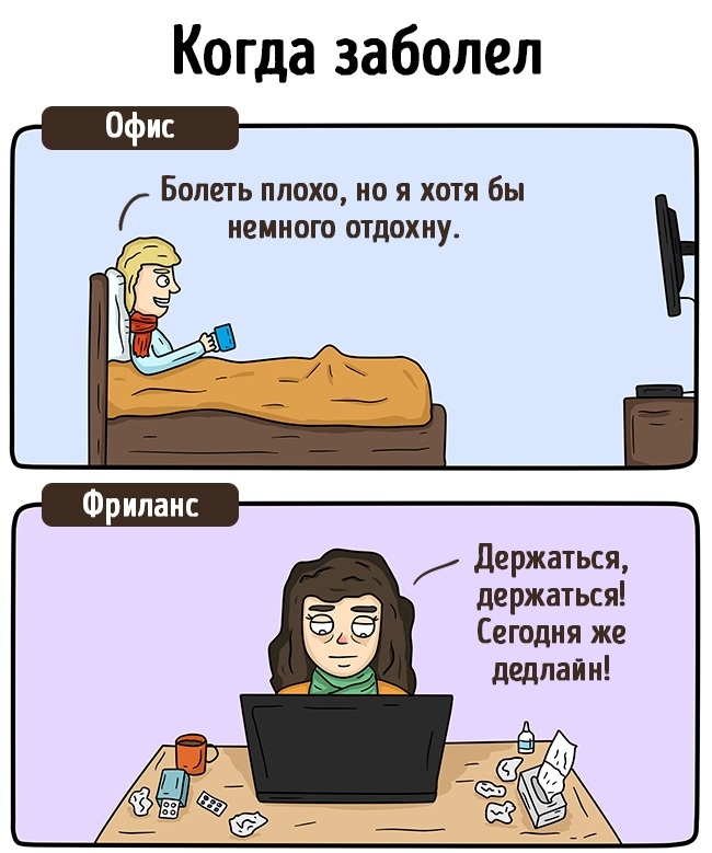 15 влучних картинок про те, як живуть фрілансери і офісні працівники