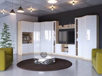 Біла стінка у вітальню (56 фото): глянцеві і матові стінки, модульні і прості стінки в сучасному і класичному стилі в інтер’єрі залу