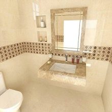 Бежева плитка для ванної кімнати (50 фото): дизайн матовою і глянсовою плитки в бежевих тонах, керамічна плитка в інтер’єрі і інші варіанти