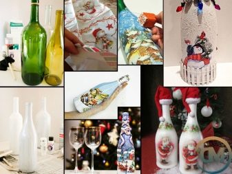 Декупаж пляшок (72 фото): прикраса туалетним папером і яєчною шкарлупою пляшки своїми руками, майстер-клас з об’ємного декупажу пляшок для чоловіків на 23 Лютого, декорування тканиною в стилі шеббі-шик