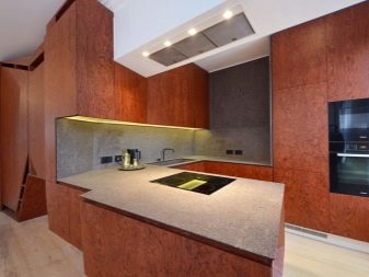 Кухня під дерево (82 фото): кухні з пластика під дерево в дизайні інтер’єру, кутові кухонні гарнітури, кольору фасадів під дерево і камінь, світлі і темні кухні