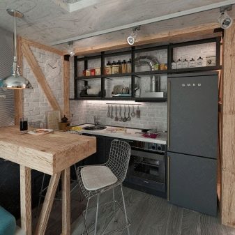 Кухня-вітальня в стилі лофт (58 фото): дизайн інтер’єру в маленькій студії, оформлення зони їдальні
